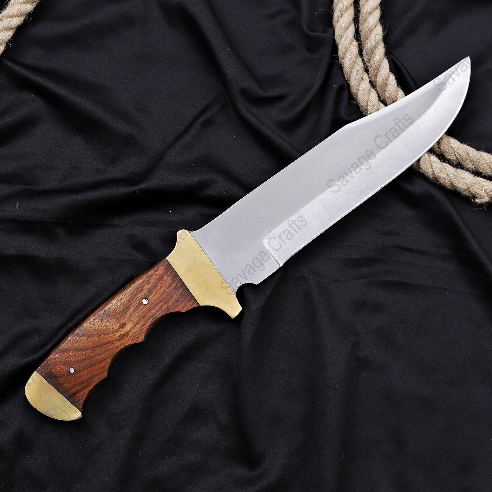 14″ Stainless Steel Hunting Bowie Knife – Wood Handle