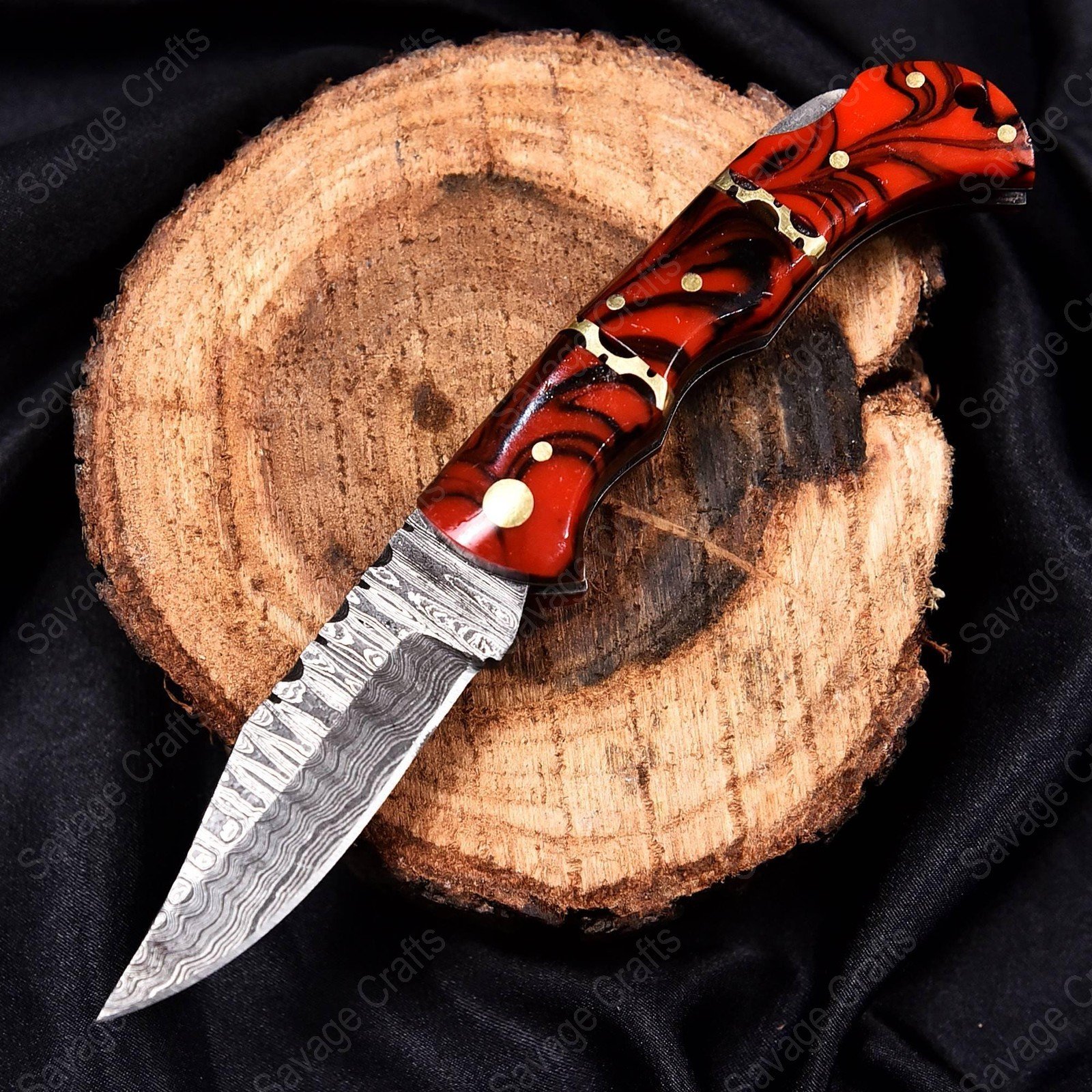 6.5″ Damascus Steel Folding/Pocket Knife – Resin Handle