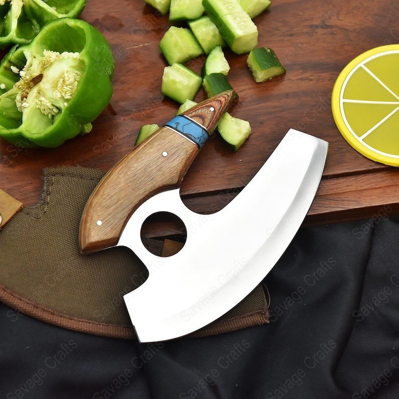 6″ Stainless Steel Alaskan-Style Ulu Knife – Wood handle