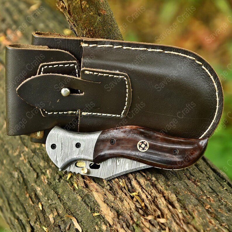 7.5″ Handmade Damascus Steel Folding/Pocket Knife – Bone Handle - Image 4