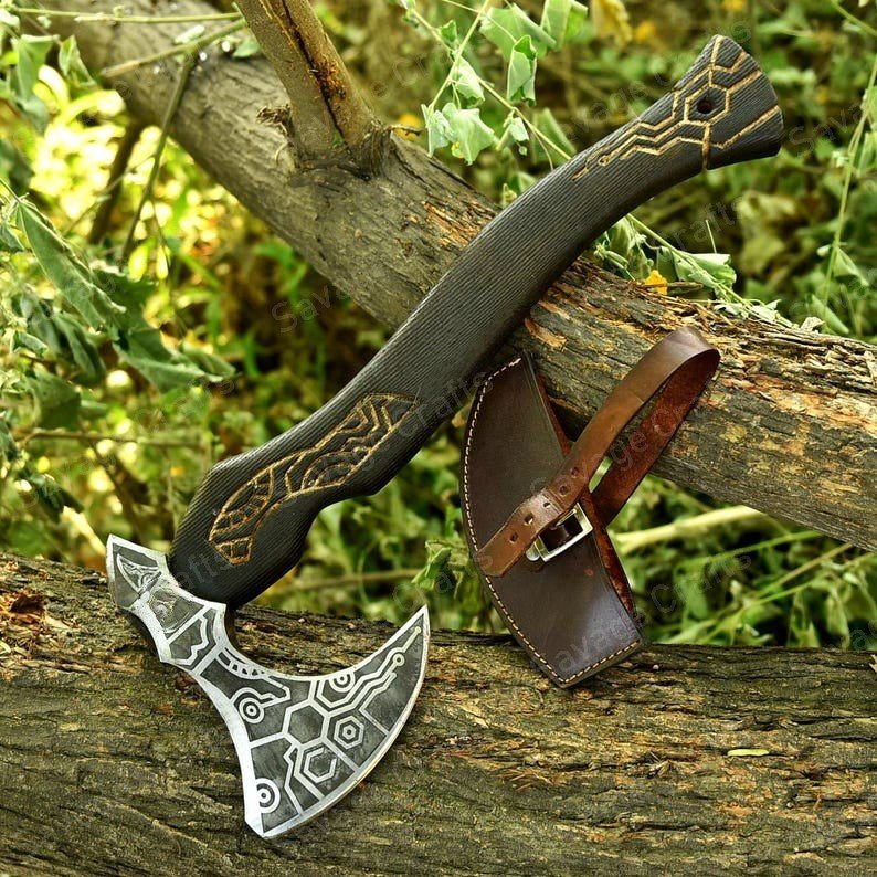 17″ Carbon Steel Viking Axe – Engraved Ashwood