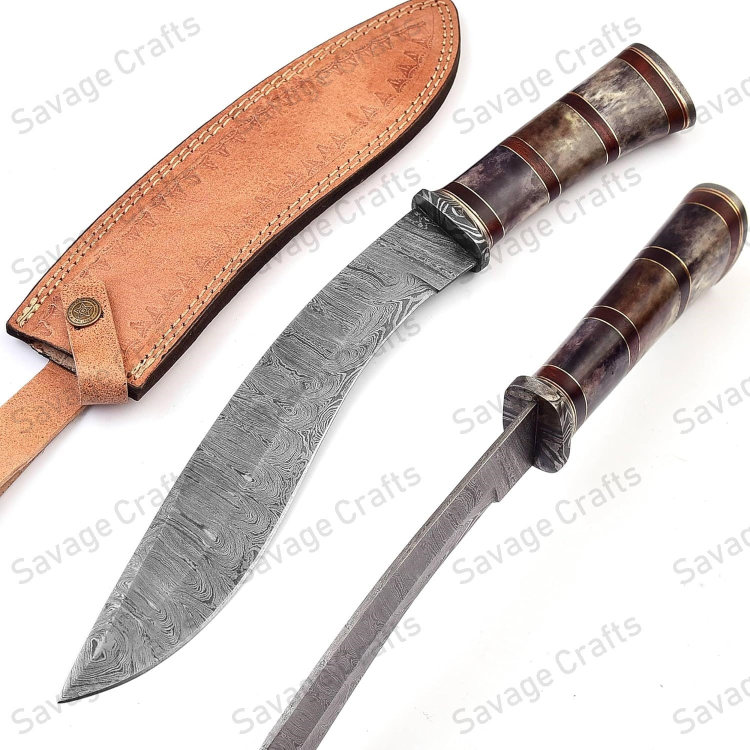 15″ Damascus Steel Kukri Knife – Bone Handle