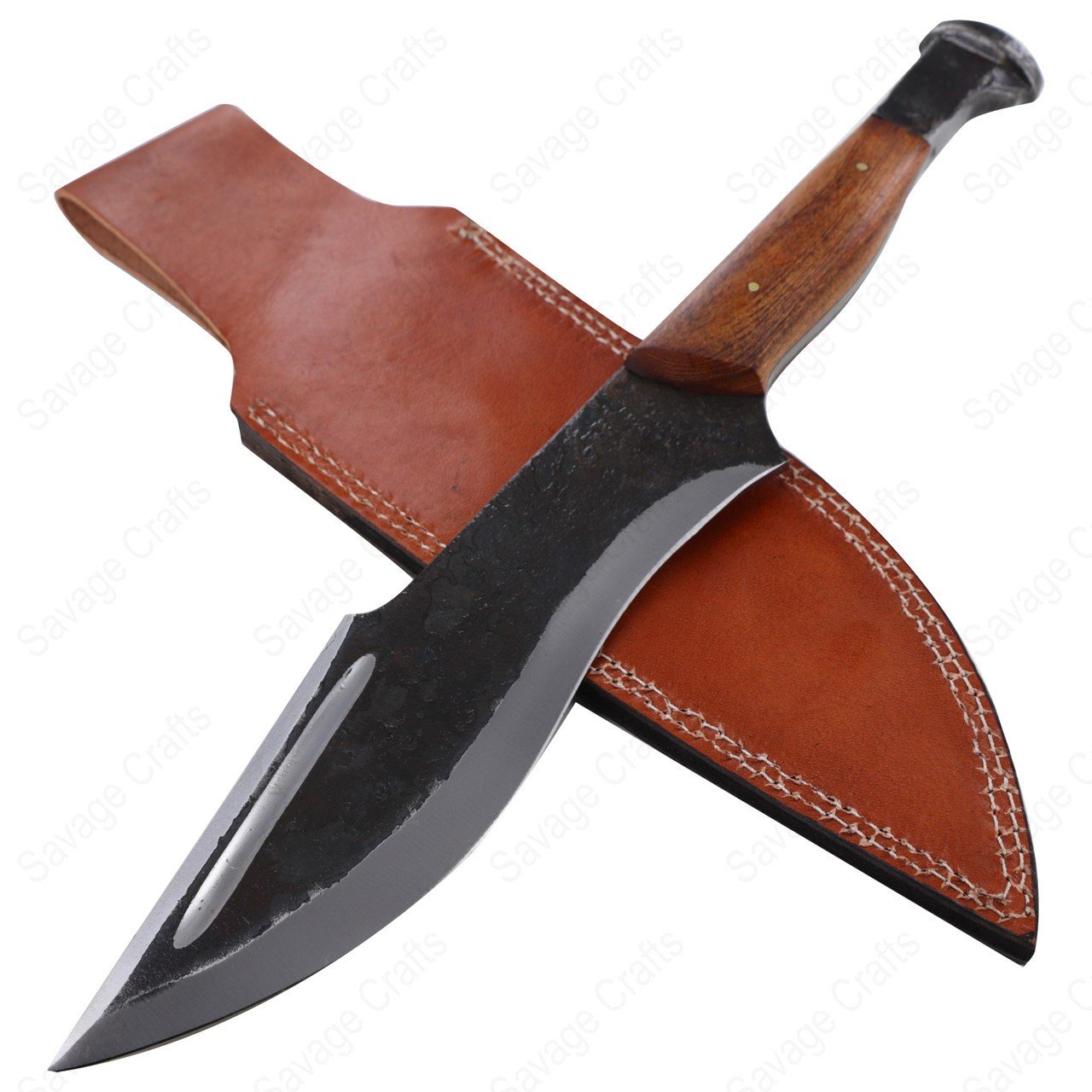 Full Tang Hand Forged High Carbon Steel Railroad Spike Knife - Wood Handle